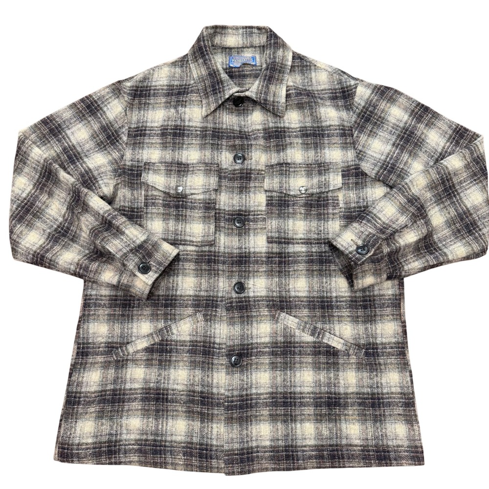 Pendleton Wool Board Shirt Mens Medium Grey Plaid Vintage Flannel Field Jacket